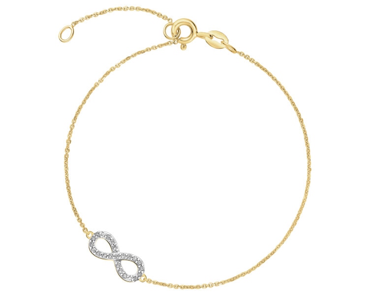 Zlatý náramek s diamanty - nekonečno - 0,08 ct - ryzost 585