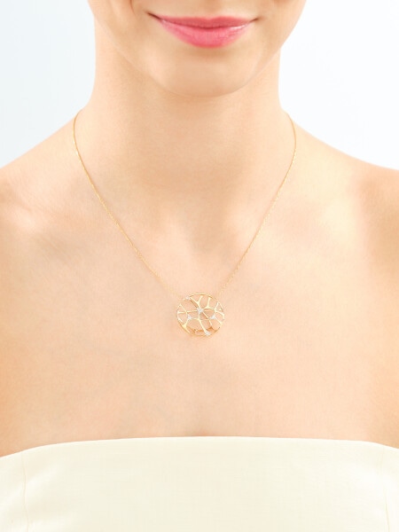 14 K Rhodium-Plated Yellow Gold Necklace with Diamonds - 0,02 ct - fineness 14 K