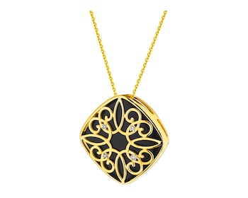 Gold pendant with diamonds and onyx 0,01 ct - fineness 14 K