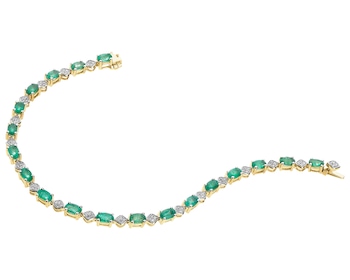 Zlatý náramek s diamanty a smaragdy - 18 cm - ryzost 585