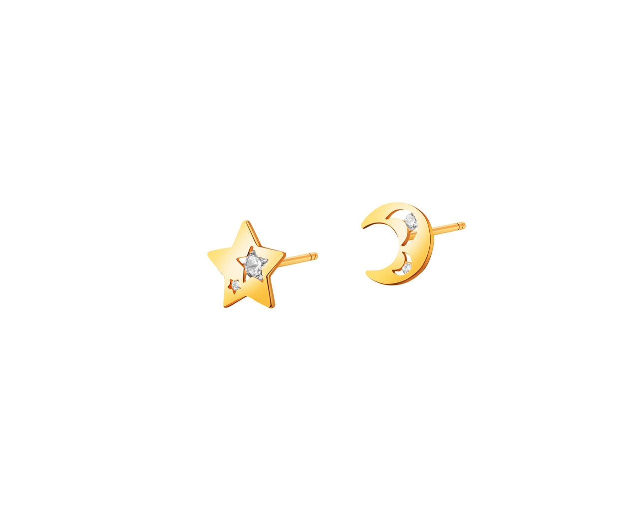 Złote kolczyki z cyrkoniami - gwiazda, Księżyc
