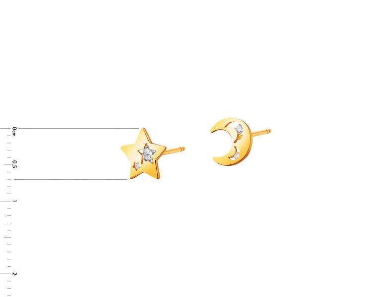 Złote kolczyki z cyrkoniami - gwiazda, Księżyc