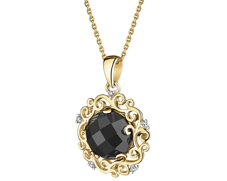 Yellow gold pendant with diamonds and onyx - fineness 14 K