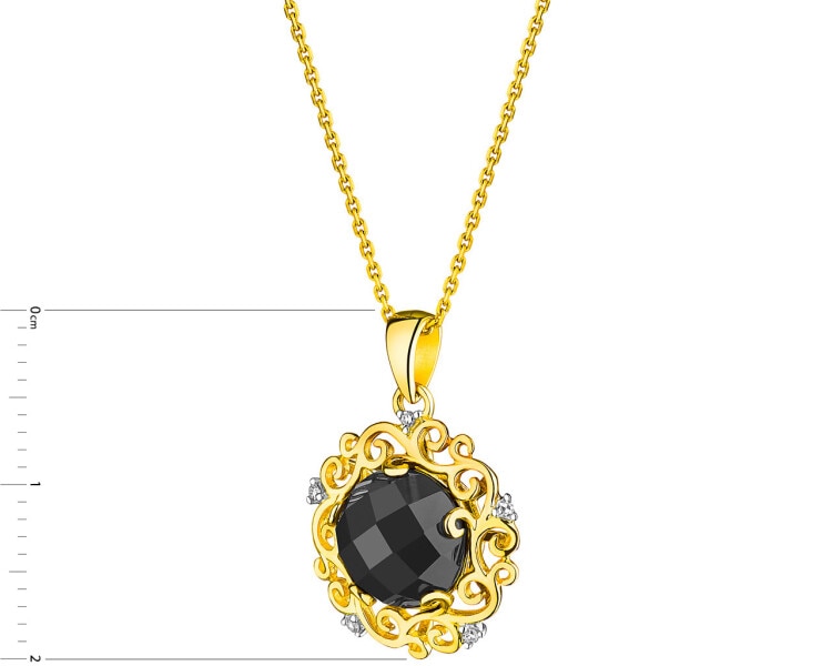 Yellow gold pendant with diamonds and onyx - fineness 14 K