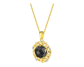 Yellow gold pendant with diamonds and onyx - fineness 14 K