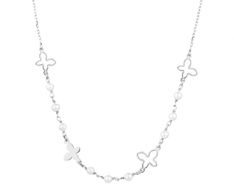 Stříbrný náhrdelník s perletí - motýli