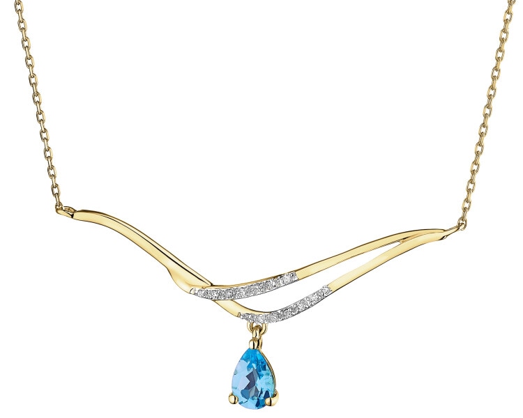 Naszyjnik z żółtego złota z diamentami i topazem - próba 375