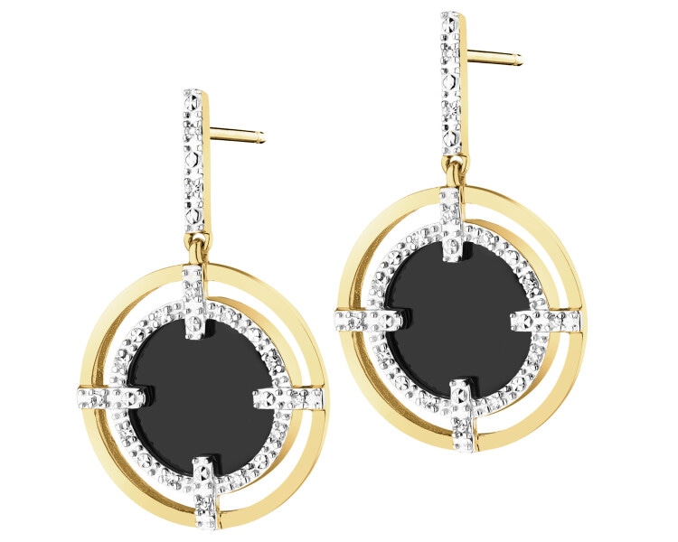 14 K Rhodium-Plated Yellow Gold Dangling Earring - fineness 14 K