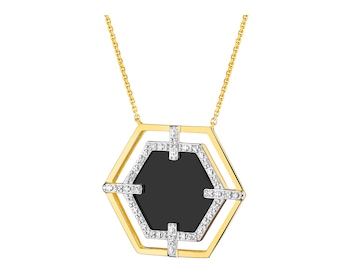 Zlatý náhrdelník s diamanty a onyxem - ryzost 585