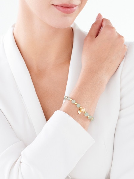 Gold plated brass bracelet with quartz