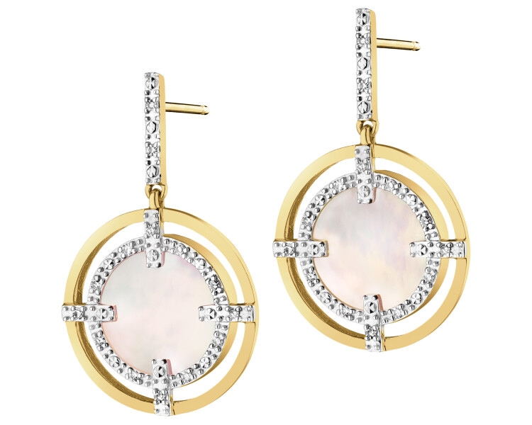 14 K Rhodium-Plated Yellow Gold Dangling Earring - fineness 14 K