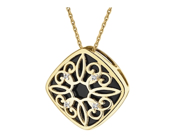 Zawieszka z żółtego złota z diamentami i onyksem - próba 375