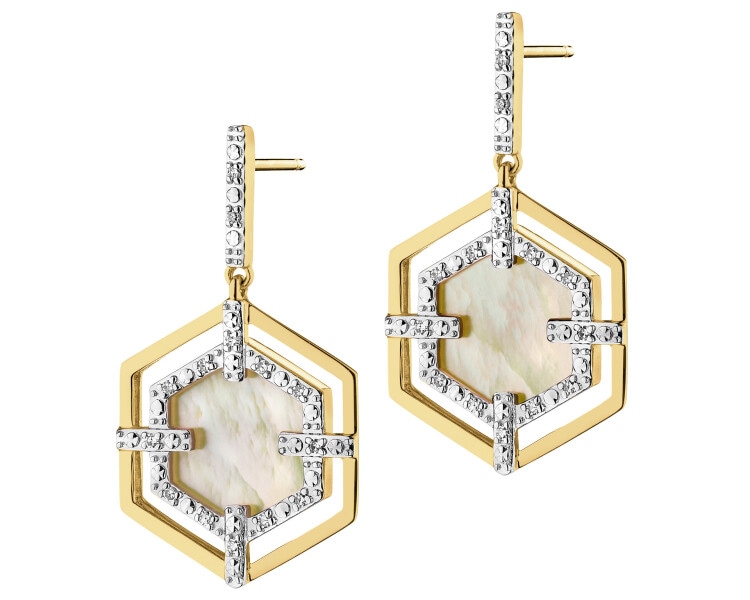 14 K Rhodium-Plated Yellow Gold Dangling Earring - fineness 14 K