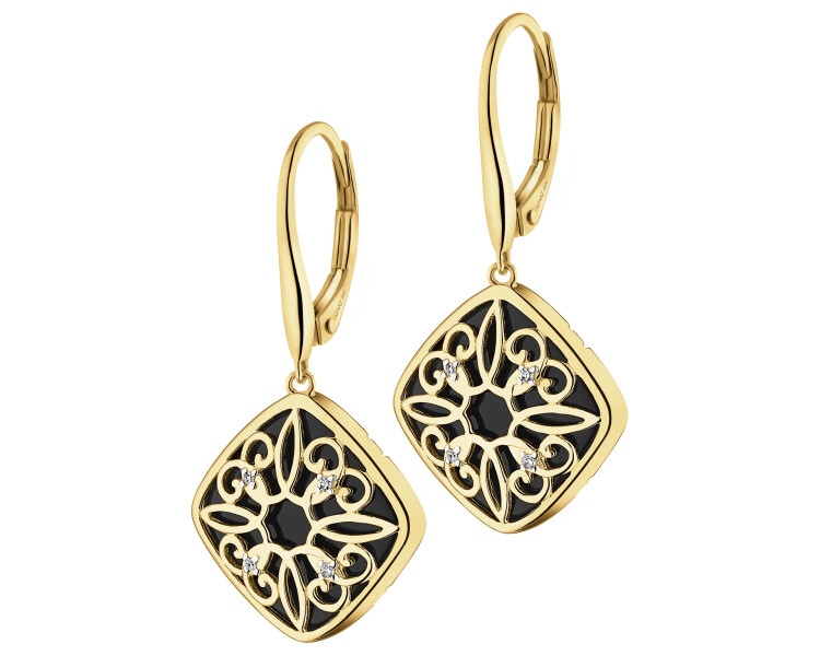9 K Rhodium-Plated Yellow Gold Dangling Earring - fineness 9 K