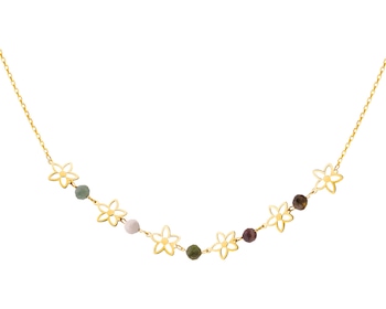 Zlatý náhrdelník s přírodními turmalíny, ankier - květy