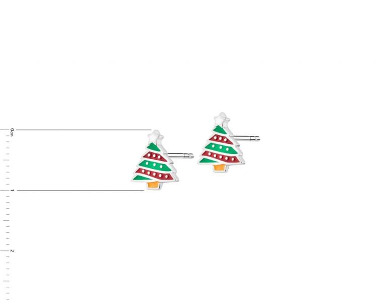Stříbrné náušnice se smaltem - vánoční stromečky