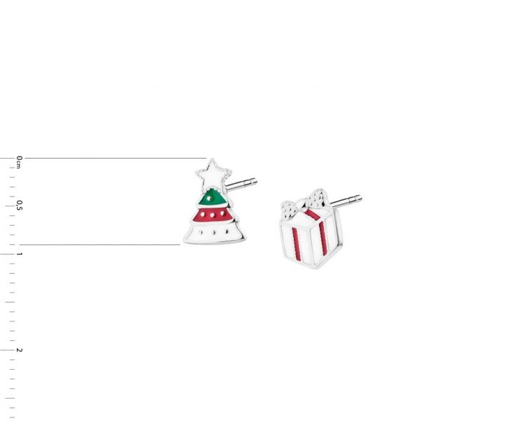 Stříbrné náušnice se smaltem - vánoční stromeček, dárek