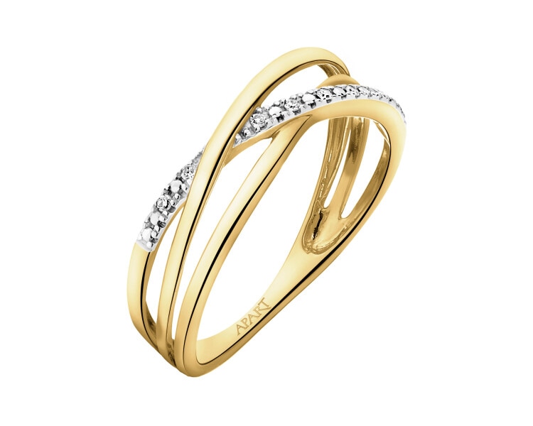 Pierścionek z żółtego złota z diamentami - 0,02 ct - próba 375