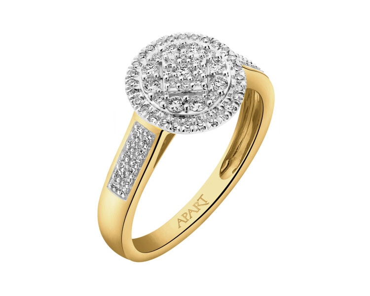 14 K Rhodium-Plated Yellow Gold Ring with Diamonds - 0,33 ct - fineness 14 K