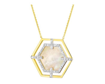 Zlatý náhrdelník s diamanty a perletí 0,05 ct - ryzost 585