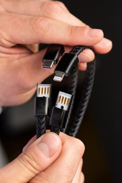 Bransoleta ze stali szlachetnej i skóry z funkcją kabla ładującego (USB-A/Lightning)
