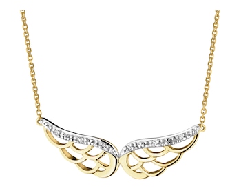 Naszyjnik z żółtego złota z diamentami - skrzydła - 0,02 ct - próba 375