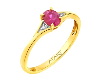 Yellow gold diamond & ruby ring 0,01 ct - fineness 18 K