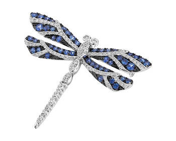 White gold brooch with diamonds and Ceylon sapphires - dragonfly 0,62 ct - fineness 18 K