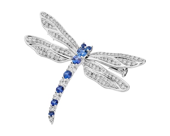 White gold brooch with diamonds and Ceylon sapphires - dragonfly 0,84 ct - fineness 18 K