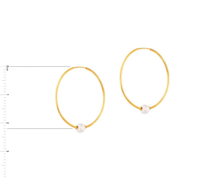 Zlaté náušnice s perlami - kroužky, 22 mm
