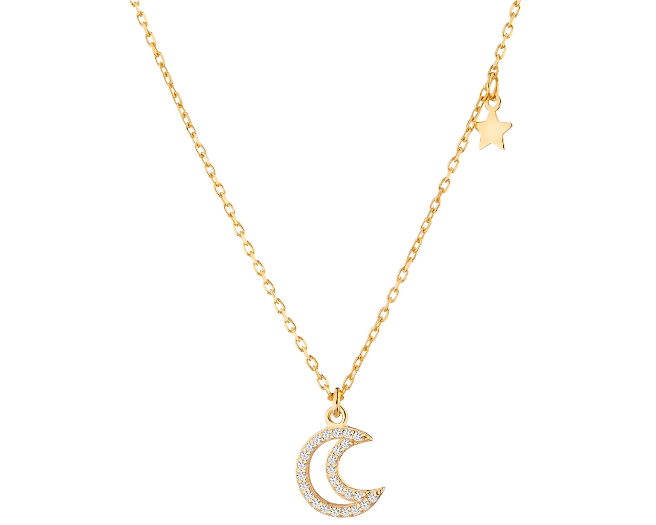 Naszyjnik srebrny z cyrkoniami - Księżyc, gwiazda