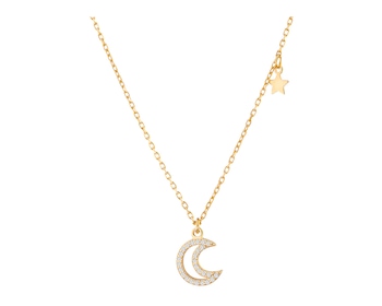 Pozlacený stříbrný náhrdelník se zirkony - měsíc, hvězda