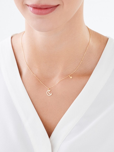 Pozlacený stříbrný náhrdelník se zirkony - měsíc, hvězda