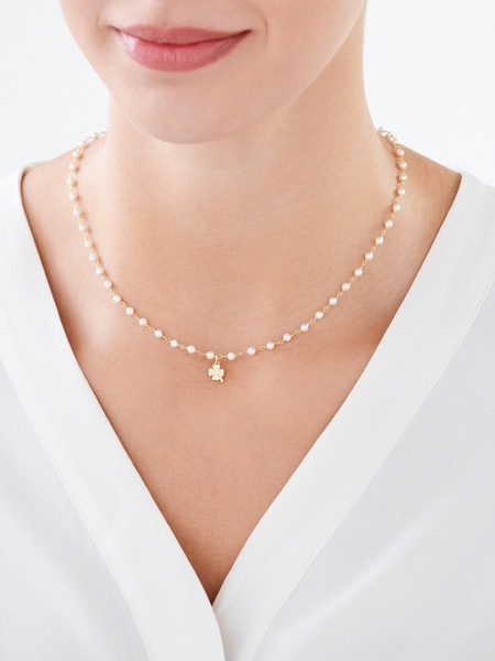 Pozlacený stříbrný náhrdelník se zirkony a perletí - čtyřlístek