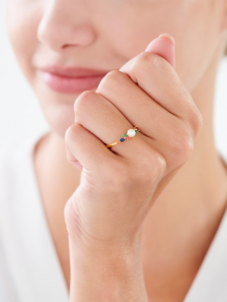 Pozlacený stříbrný prsten s perlou a zirkony