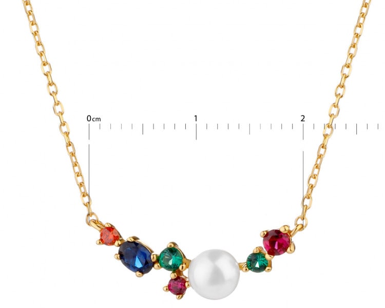Pozlacený stříbrný náhrdelník s perlou a zirkony