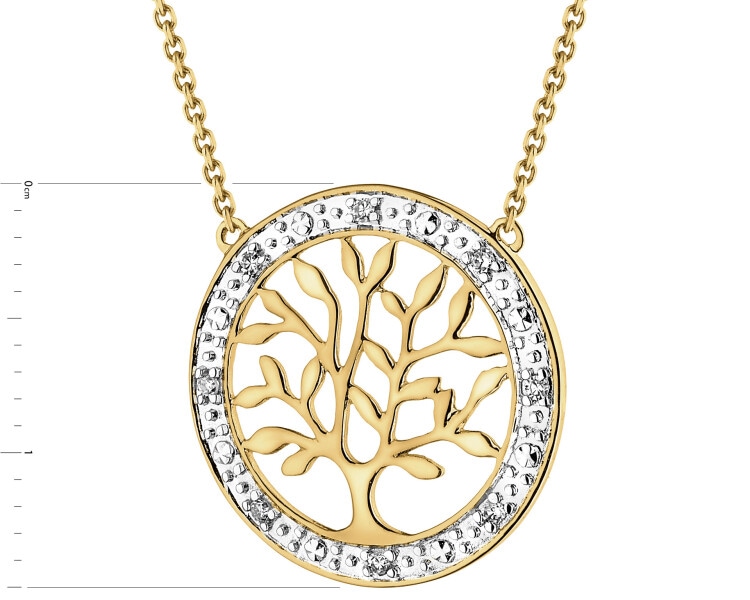 Naszyjnik z żółtego złota z diamentami - drzewko - 0,02 ct - próba 585
