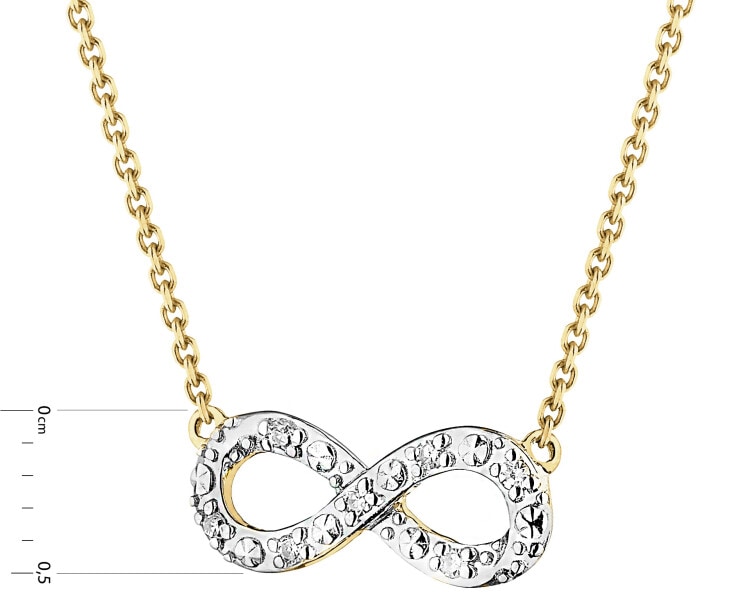 9 K Rhodium-Plated Yellow Gold Necklace with Diamonds - 0,02 ct - fineness 9 K