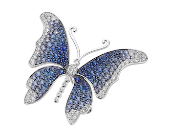 White gold brooch with diamonds and sapphires - butterfly 1,02 ct - fineness 18 K