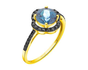 Yellow gold ring with diamonds and topaz (London Blue) 0,26 ct - fineness 14 K