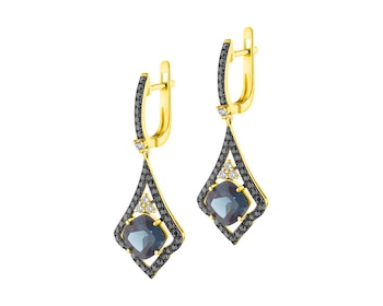 Yellow gold earrings with diamonds and topaz (London Blue) - fineness 14 K