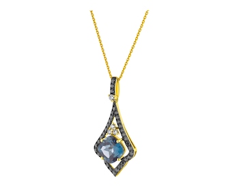 Yellow gold pendant with diamonds and topaz (London Blue) - fineness 14 K