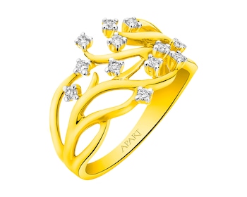 Yellow gold ring with diamonds 0,22 ct - fineness 14 K