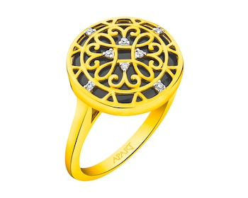 Yellow gold ring with diamonds - rosette - fineness 14 K