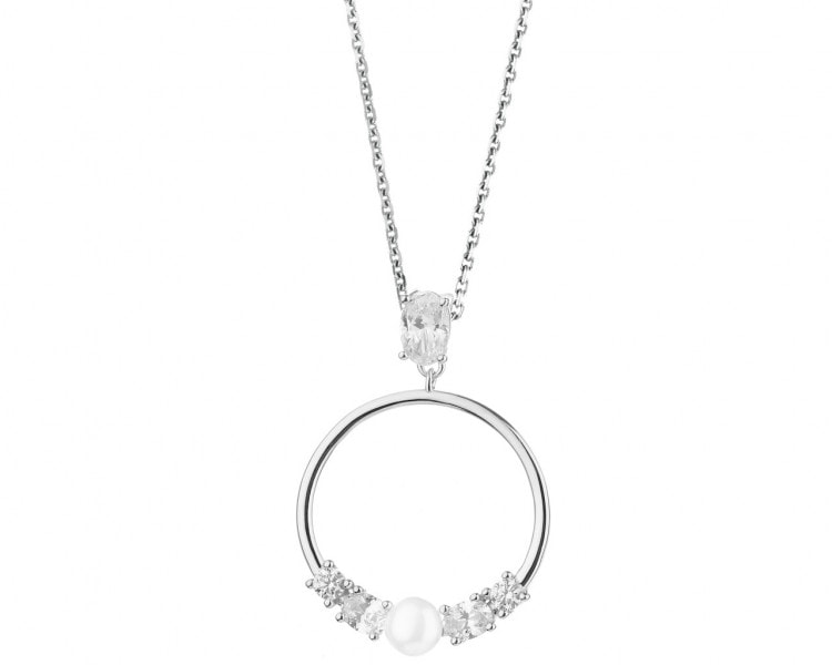 Stříbrný přívěsek s perlou a se zirkony - kruh