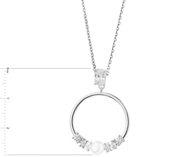 Stříbrný přívěsek s perlou a se zirkony - kruh