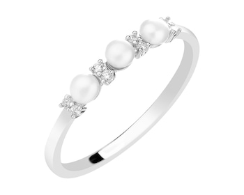 Stříbrný prsten s perlami a zirkony
