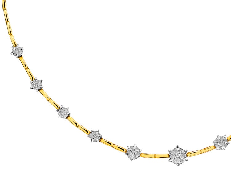 Yellow and white gold necklace with diamonds 0,88 ct - fineness 585