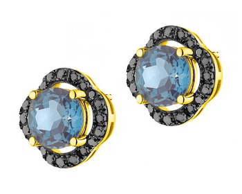 Yellow gold earrings with diamonds and topaz (London Blue) 0,27 ct - fineness 14 K