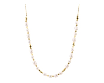 Pozlacený stříbrný náhrdelník s perlami - kuličky